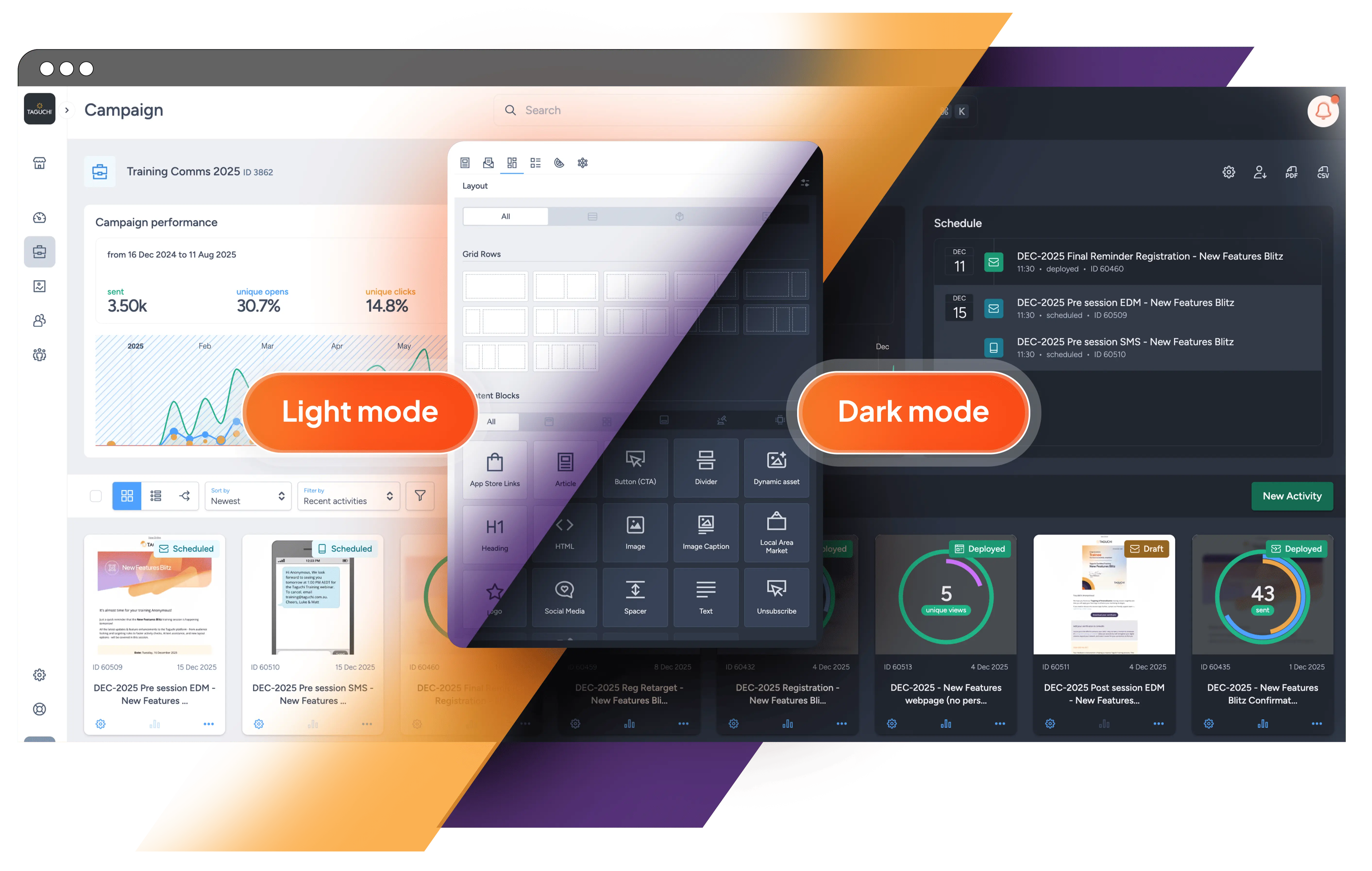A faster, more modern Taguchi: dark mode, device previews and finer-grained access control